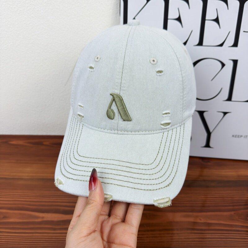 Vintage Embroidered Ripped Baseball Cap Men's and Women's Spring Wide-brimmed Peaked Cap Green Sun Hat