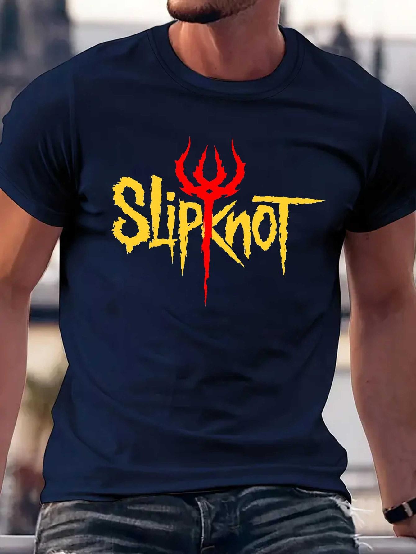 Heavyweight Cotton Blend T-shirt - Navy Blue with Red Graphic - Stretch Knit Fabric for Gym S