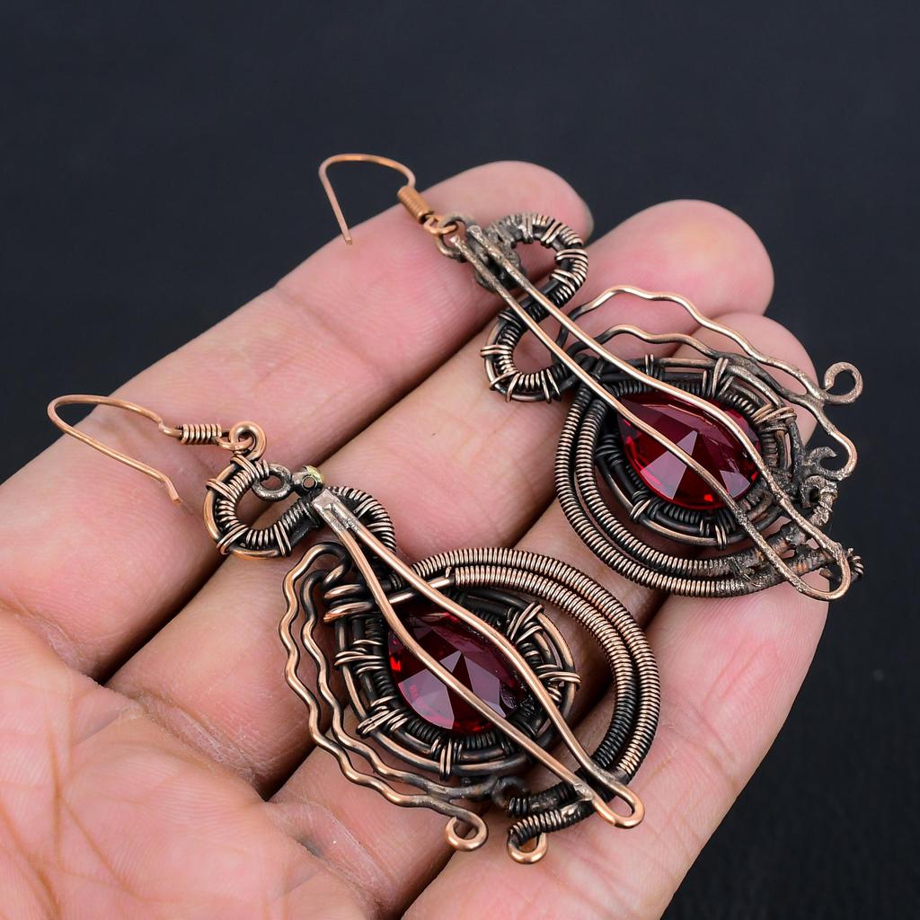 Garnet Jewelry, 999 Copper Wire Wrapped Earrings, Handmade Gemstone Jewelry Earrings For Memorial Day