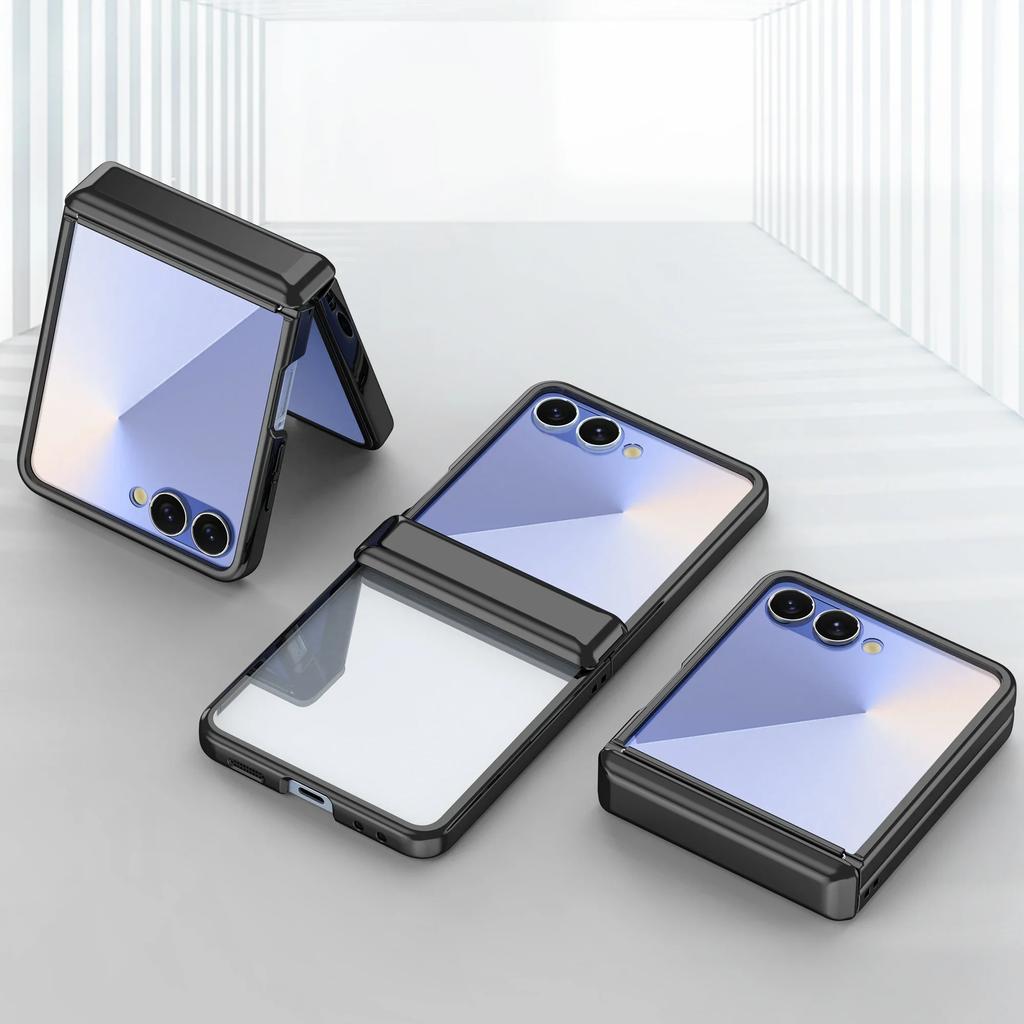 Electroplated Clear Phone Case for Samsung Galaxy Z Flip 7 Fe 6 5 Flip7 Flip6 with Hinge Protection
