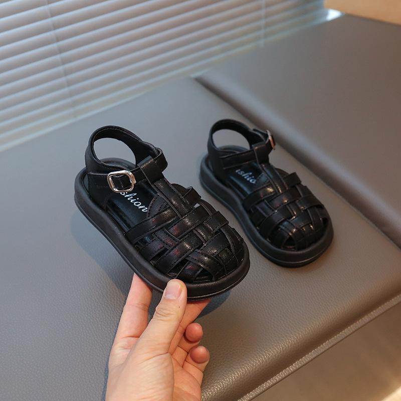 Children's Bag Head Sandals 2025 Summer New Children's Anti-kick Thick-soled Hollow Roman Shoes Girls Casual Beach Shoes