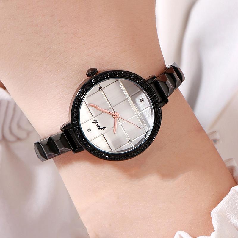Rose Gold Temperament Socialite Watch Woman, Trendy Plaid Creative Bracelet Watch, Student Waterproof Fashion Watch