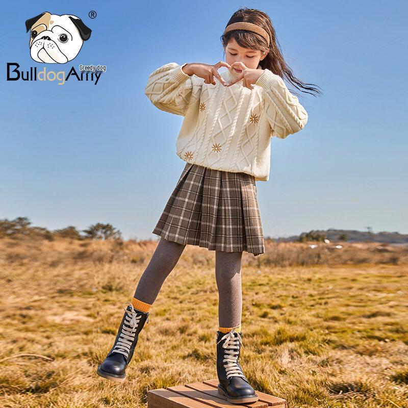 CHANZUIGOU Girls' Retro Plaid Wool Blend Pleated Skirt