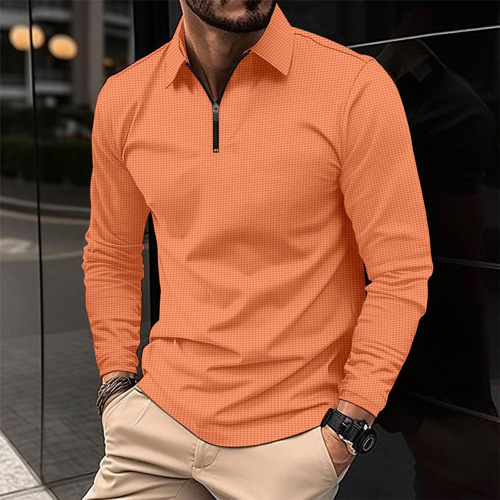 Men's 1/4 Zipper Color Lapel Long,Sleeve Casual Sports Long,Sleeve Top