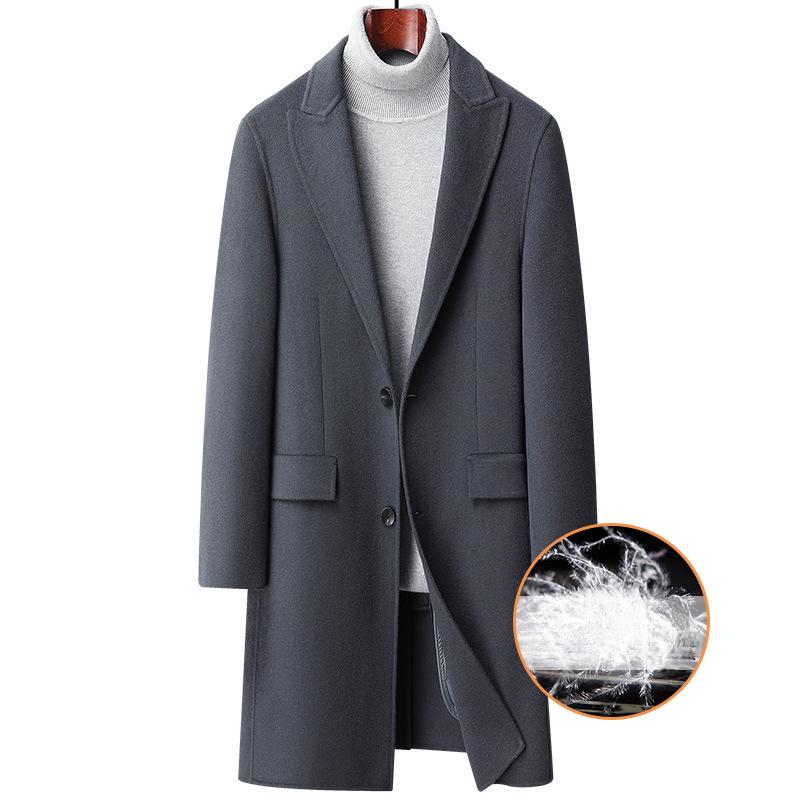 

Новое осенне-зимнее шерстяное двухстороннее шерстяное пальто с воротником-лацканом для мужчин, средней и длинной длины, со съемной подкладкой из шерсти 4XL