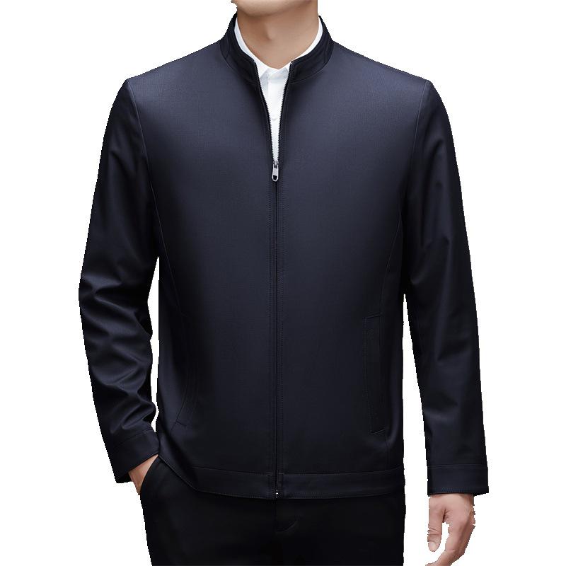 Men's Mulberry Silk Jacket: Middle-aged Casual Thin Top, Spring/Autumn, Loose Stand Collar for Elderly Fathers