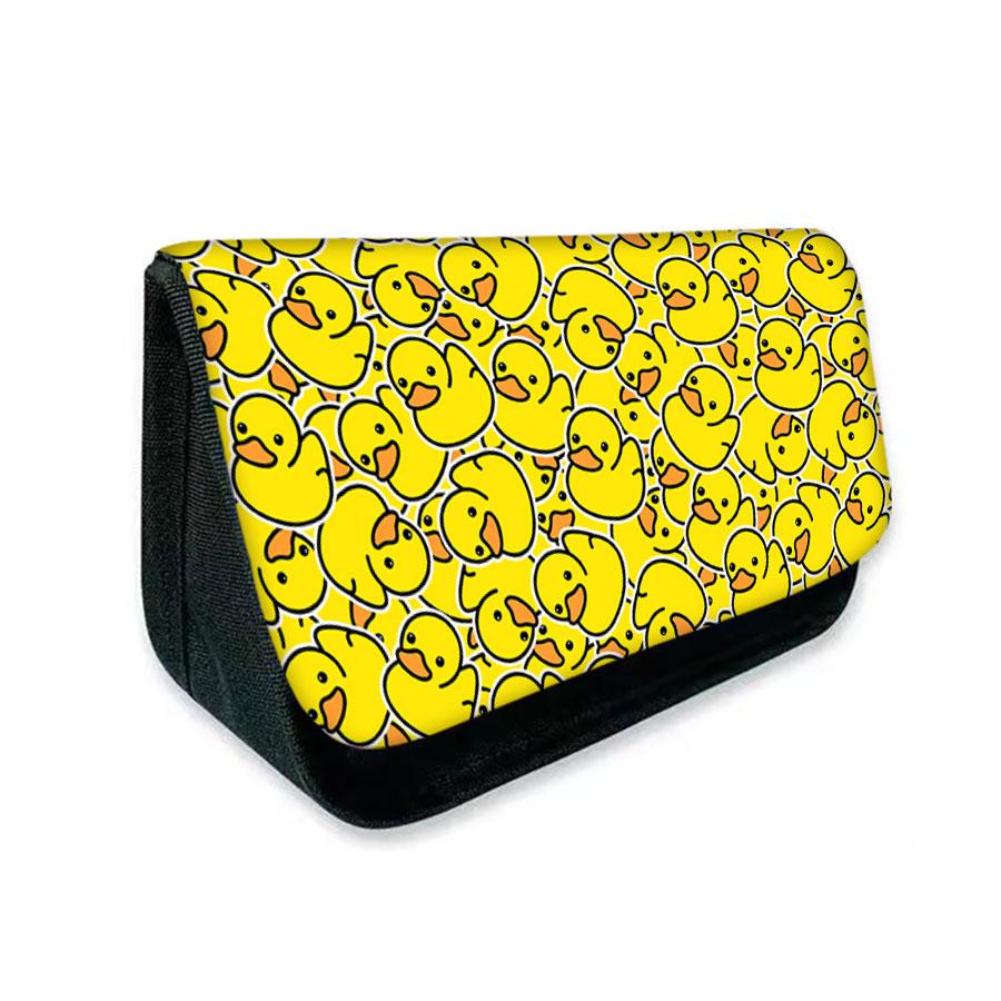 New Yellow Duck Triangle Double-layer Flip Pen Case for Boy/Girls Best Gifts 2D Flat Cartoon Pen Bag School Supplies