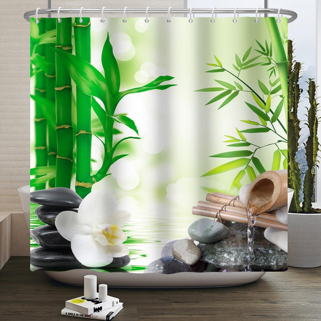 Tenda Doccia Meditazione Giapponese Zen Spa Loto Pietre di Basalto Olio Essenziale Candele Profumate Bambù Acqua Arredamento Casa Set Impermeabile
