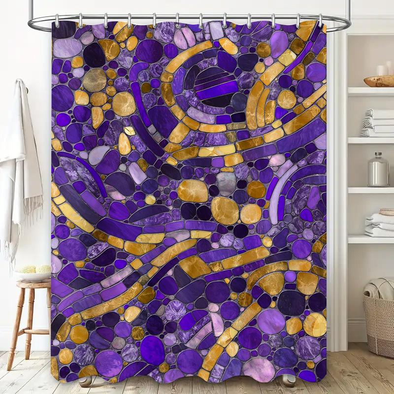 Luxurious Purple Gold Shower Curtain Set For Bathroom Decor Printed Waterproof Fabric With Metal Hook Rings Perfect Gift Idea Fo