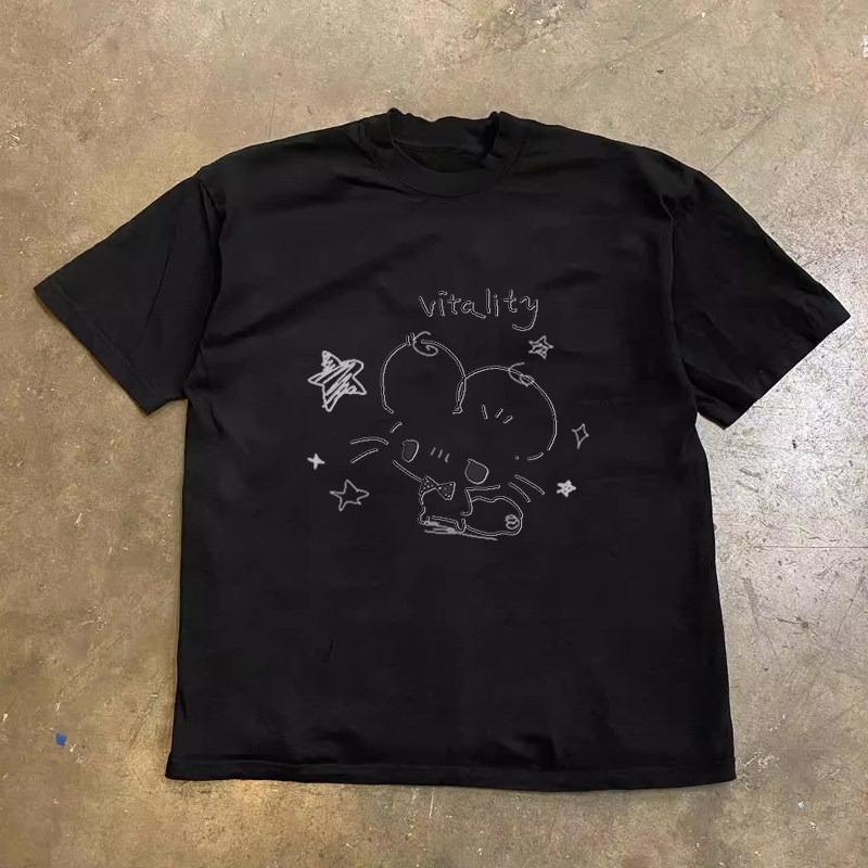 Vitality Slogan T Shirt Summer Unisex Unisex Unisex Cute Mouse Doodle Streetwear Matching Couple Tee Tops Clothing