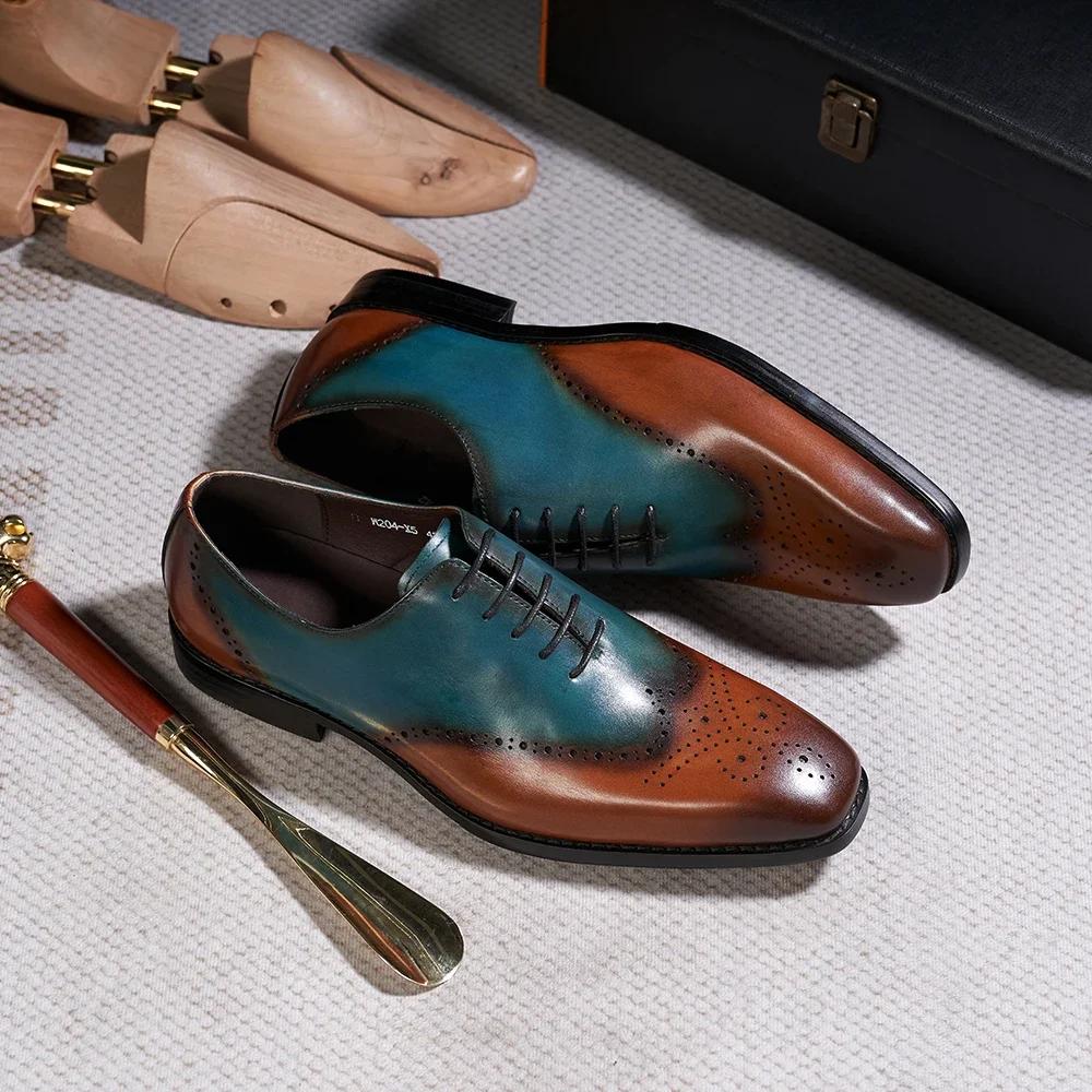 Fashion Handmade Men's Brogue Oxford Shoes Genuine Leather Lace-Up Wedding Party Dress Shoes Classic Wingtip Office Formal Footwear