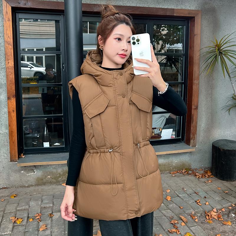 

Новая женская легкая куртка без рукавов с воротником-стойкой и лацканами высокого качества, однотонная, утолщенная, теплая, спортивная, повседневная, свободного кроя, средней длины, хлопковая куртка XXXL темно-коричневого