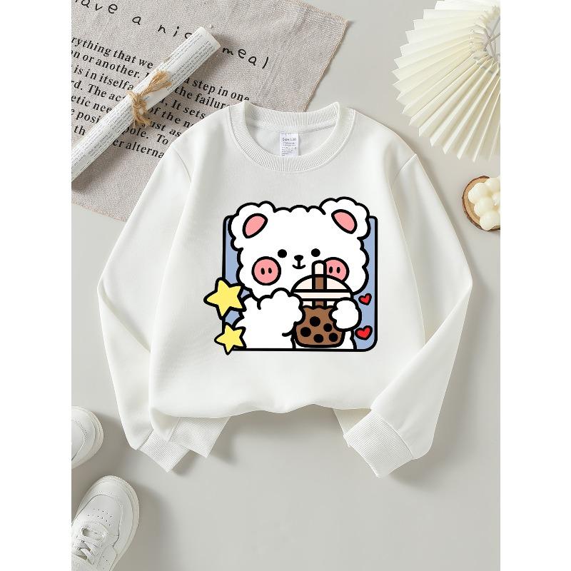 European sizes Adorable Crewneck Sweatshirt for Girls with Bear, Cookie & Stars, Soft Comfy Sports & Casual Wear for Kids & Teens