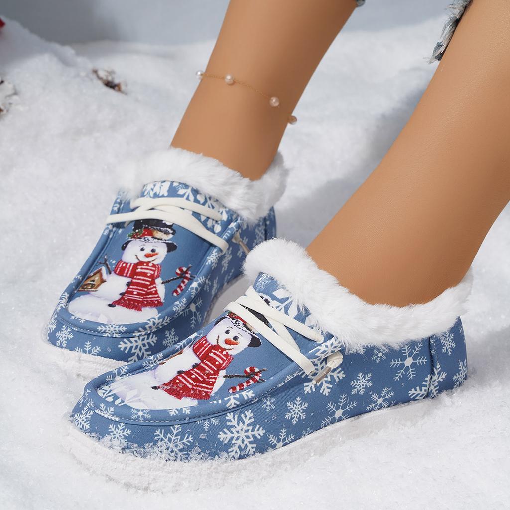 WPMEN Stiefeletten Weihnachts-Canvas-Schuhe Damen Vielseitig Warme Loafer Kurze Schneestiefel Damen Freizeit Übergröße Baumwoll-Flats