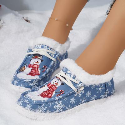 WPMEN Stiefeletten Weihnachts-Canvas-Schuhe Damen Vielseitig Warme Loafer Kurze Schneestiefel Damen Freizeit Übergröße Baumwoll-Flats