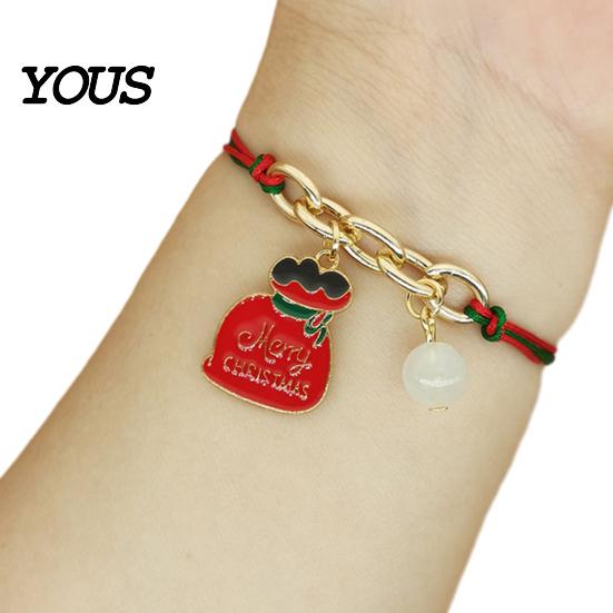 Wrist Accessories Christmas Bracelets, Red Green String Bracelet, Adjustable Charm Bracelet Luminous Wristbands with Glow in The Dark Bead for