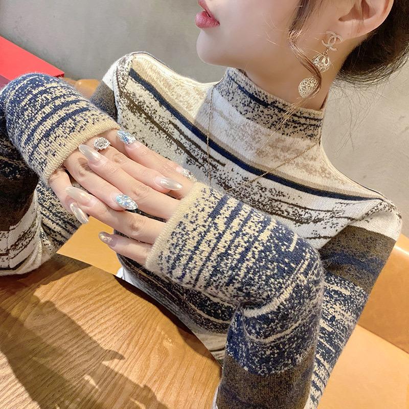 

Новая весна Новый свитер с контрастным воротником-стойкой Модный свитер Футболка для основы Женский топ XL серый