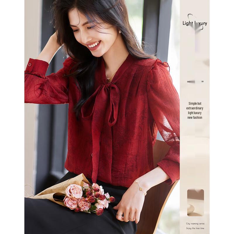 2025 Autumn Tie-Neck Petite Women s Blouse M