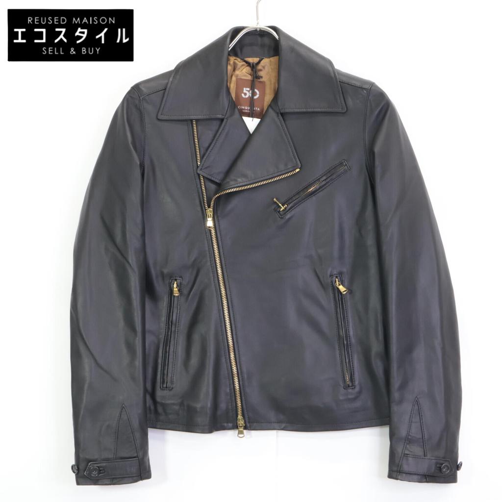 CINQUANTA 2325-1-1118 Black Lambskin Double Rider's Jacket Jacket 38 blackUsed