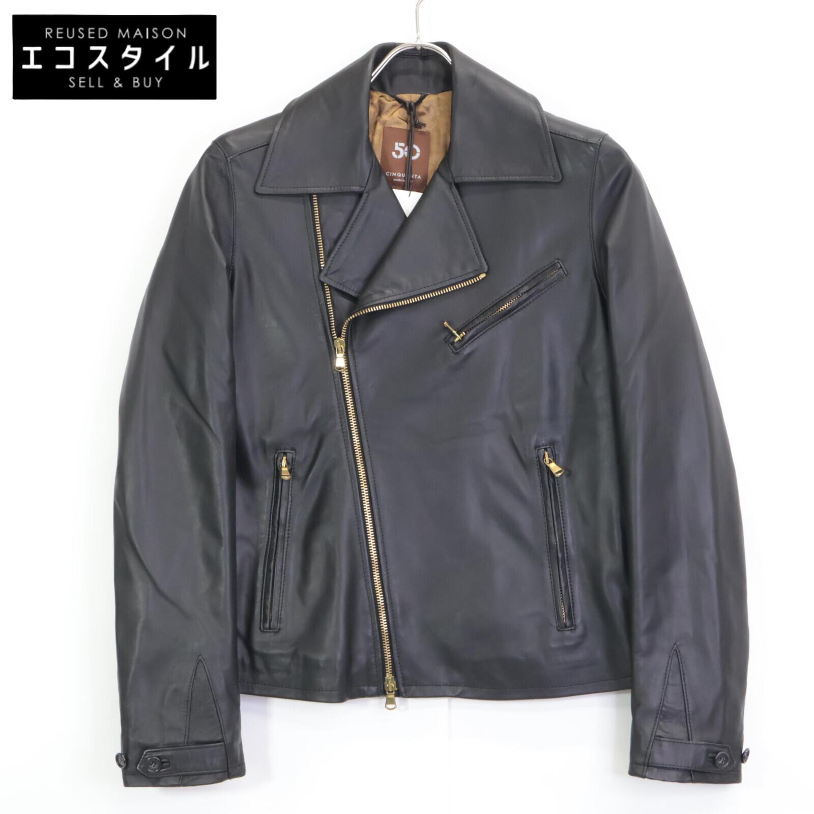 

CINQUANTA 2325-1-1118 Black Lambskin Double Rider s Jacket Jacket 38 blackUsed