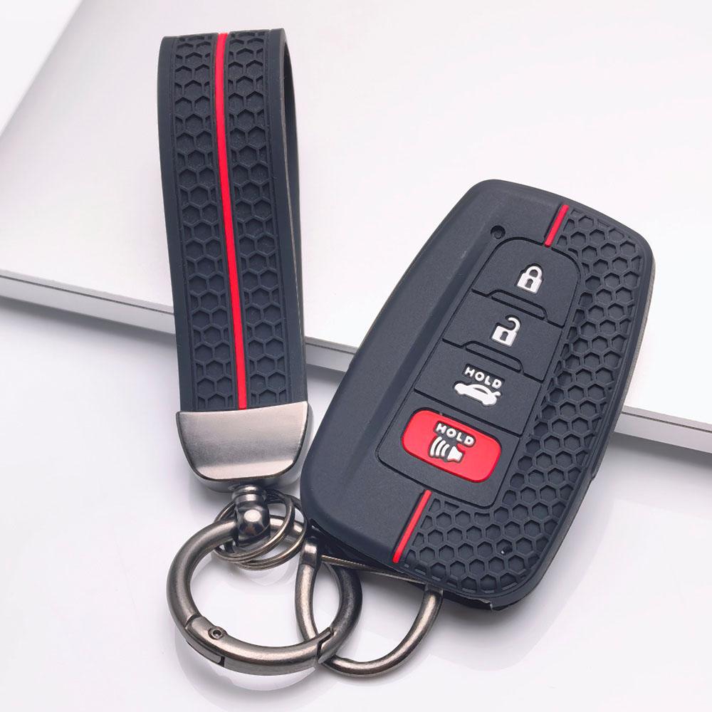 Silicone Key Fob Cover with Matching Keychain Compatible with Toyota Camry RAV4 Highlander Corolla Avalon C-HR, Fits Toyota Camry RAV4 Corolla Prius