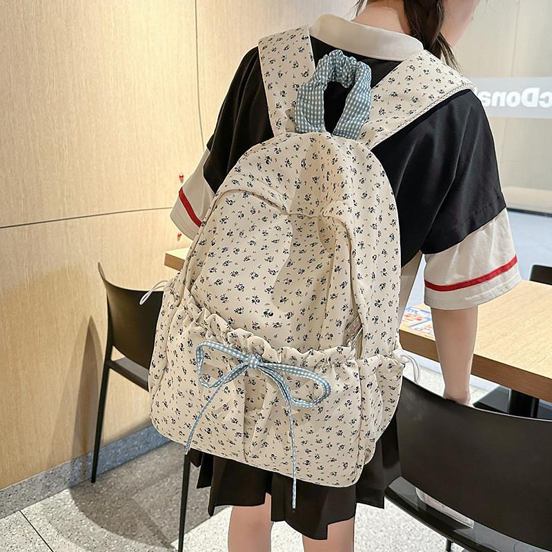 Nylon Floral Backpack For Teens With Drawstring Design For Teen Girls Daily Carry