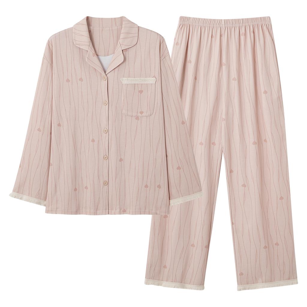 1011 great-looking pajamas women's spring and autumn cotton long-sleeved pullover V-neck cotton autumn and winter loungewear set