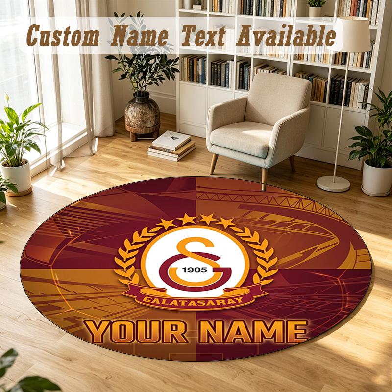 Round Rug Custom NameGalatasaray FC Pattern Non Slip Carpet Home Floor Decor