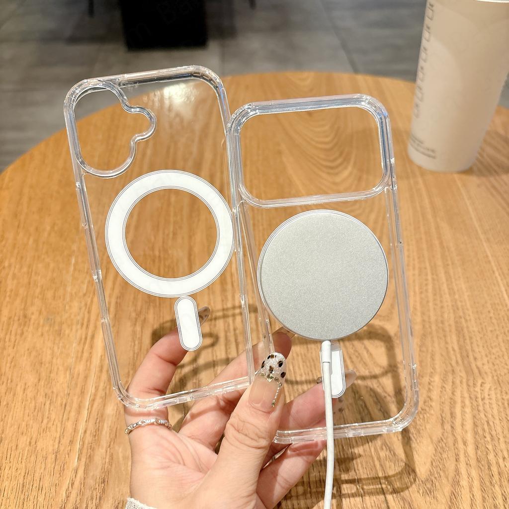 For Magsafe Magnetic Wireless Charge Clear Case For iPhone 17 Air 16 14 15 13 12 Mini 11 Pro Max Plus 16E Hard Acrylic Cover