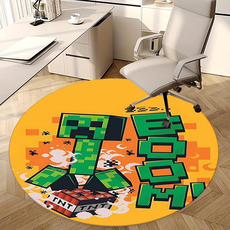 Minecraft Creeper,TNT Explosion Chair mat Round Rug Office carpet, Machine Washable, Non slip, Suitable for Living Rooms, Bedrooms
