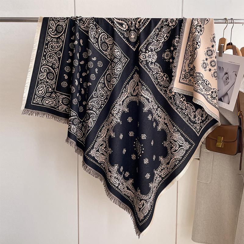 Retro Ethnic Style Cashew Nut Fashion Women'S Imitation Cashmere Thermal Scarf Double-Sided Fringed Large Square Scarf