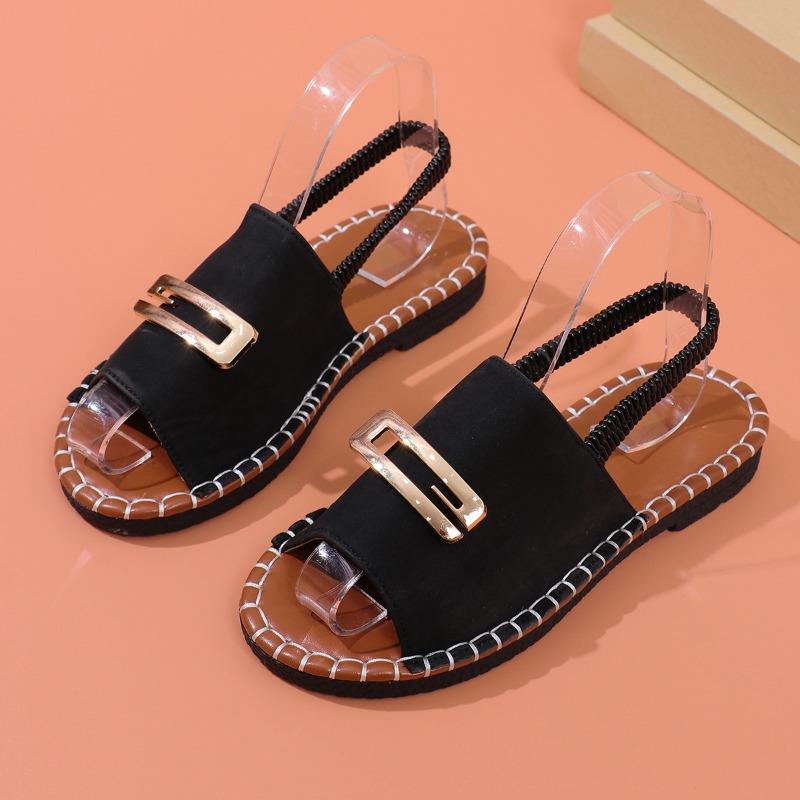 

Large size elastic band flat sandals women s cloth buckle open-toed beach cool slippers 36 чёрный