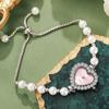Heart-Shaped Dial Pearl Bracelet Watch Leather Strap Rhinestone Ladies Quartz Watch Elastic Band Simple Classic Wristwatches