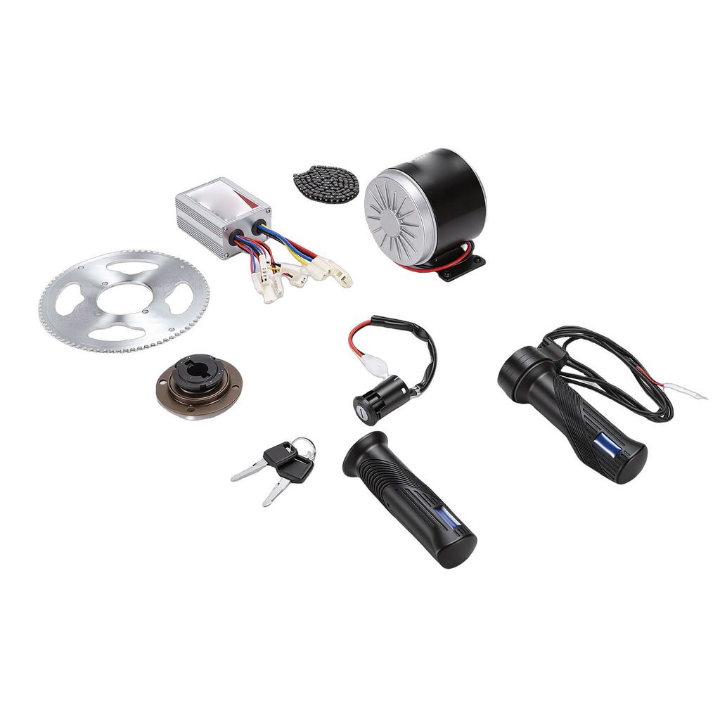 Kit de Motor Eléctrico 350W Motor de Escobillas 500W Controlador Puños Acelerador Interruptor de Encendido Cadena de 116 Eslabones 25H Piñón de 80T Cadena 25H
