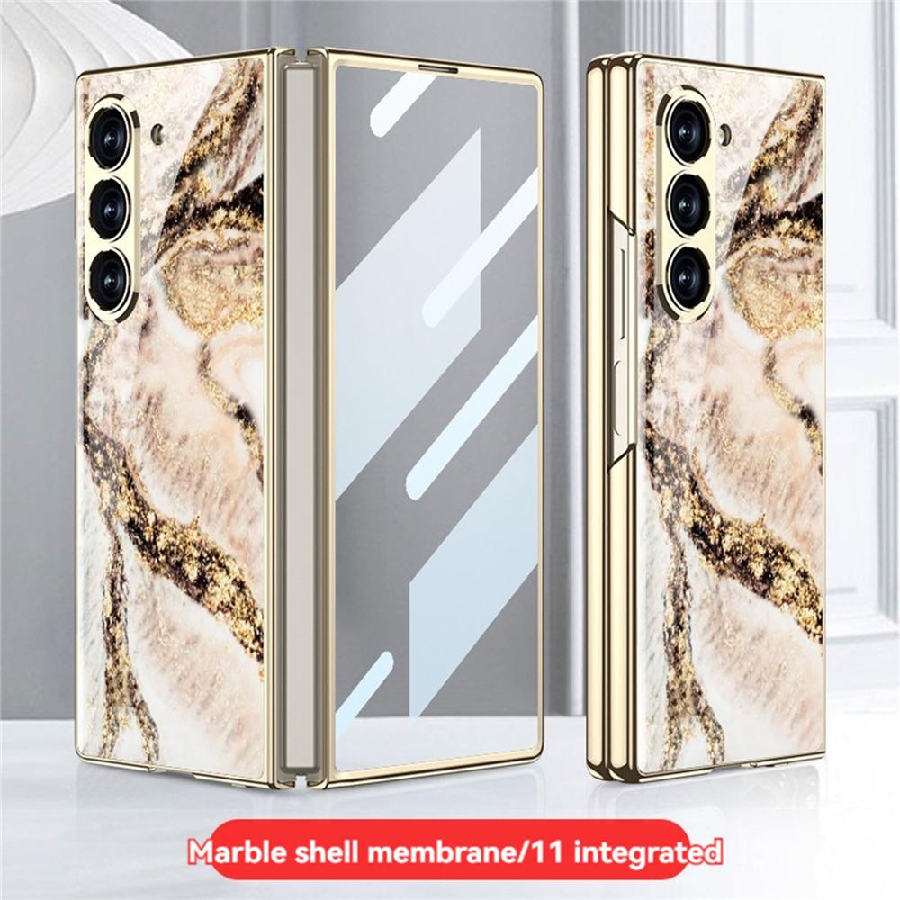 Husă Protectoare Pliabilă cu Model de Marmură, Rezistentă la Praf, Capac Spate + Protector de Ecran pentru Accesorii Samsung Galaxy Z Fold 6