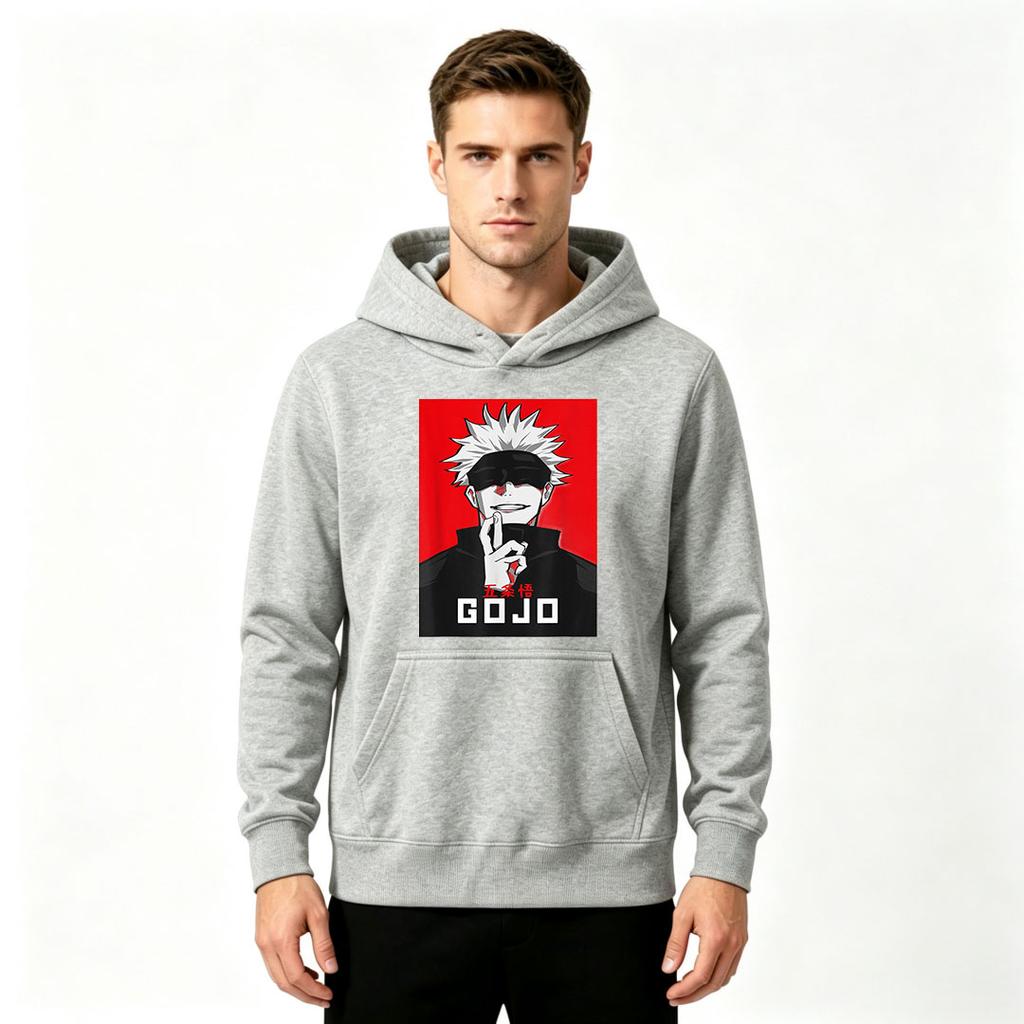 Men Jujutsu Kaisen Gojo Print Pullover Hoodie Casual Long Sleeve Streetwear Sweatshirt