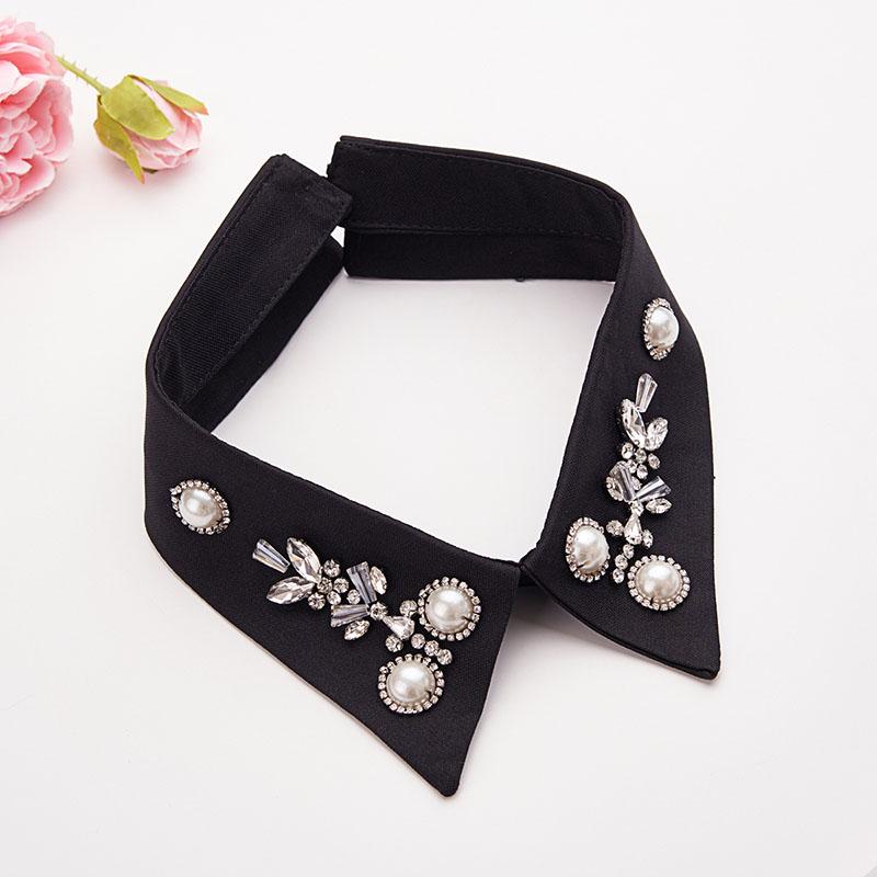 Retro Rhinestone False Collar Neckline Women Lapel Fake Collar Woman Embroidery Removable Detachable Tie Clothing Accessories