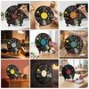 Retro Wall Decorations Vinyl Record DIY Graffiti Clock Ornament, Blank Acrylic Tabletop Reusable Drawing Surface Decor with Stand, Personalized