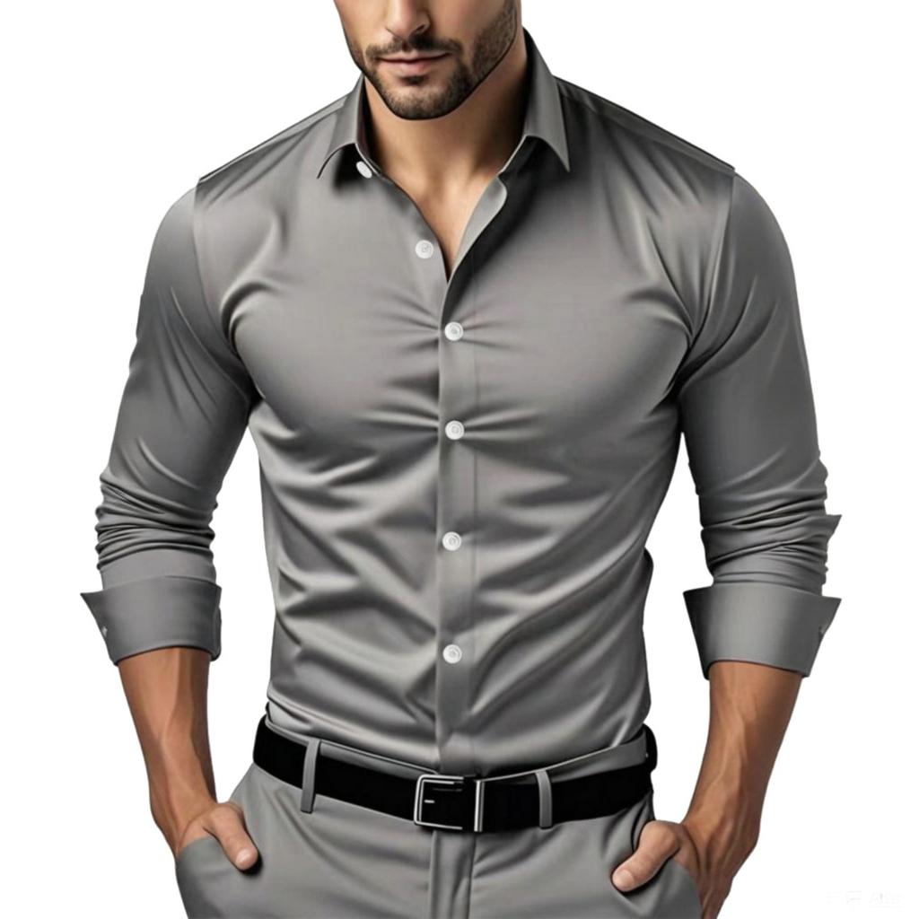 Men's Casual -color Business Shirt - Men's Long-sleeved Collar Button-up Shirt