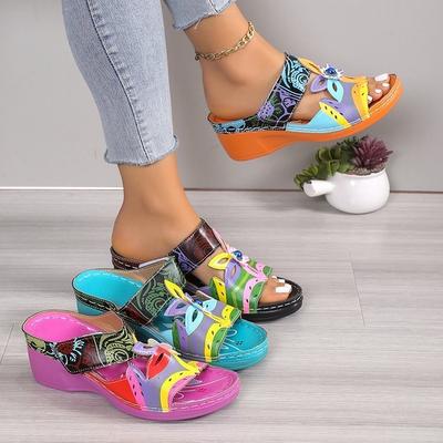 Wedge Heel Slippers Women's 2025 Summer New Ethnic Sandals Women's 2025wish Large Size 43 Cool Slippers Women