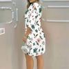 Women Plus Size Round Neck Half Sleeve Loose Fit White Floral Printed Dress