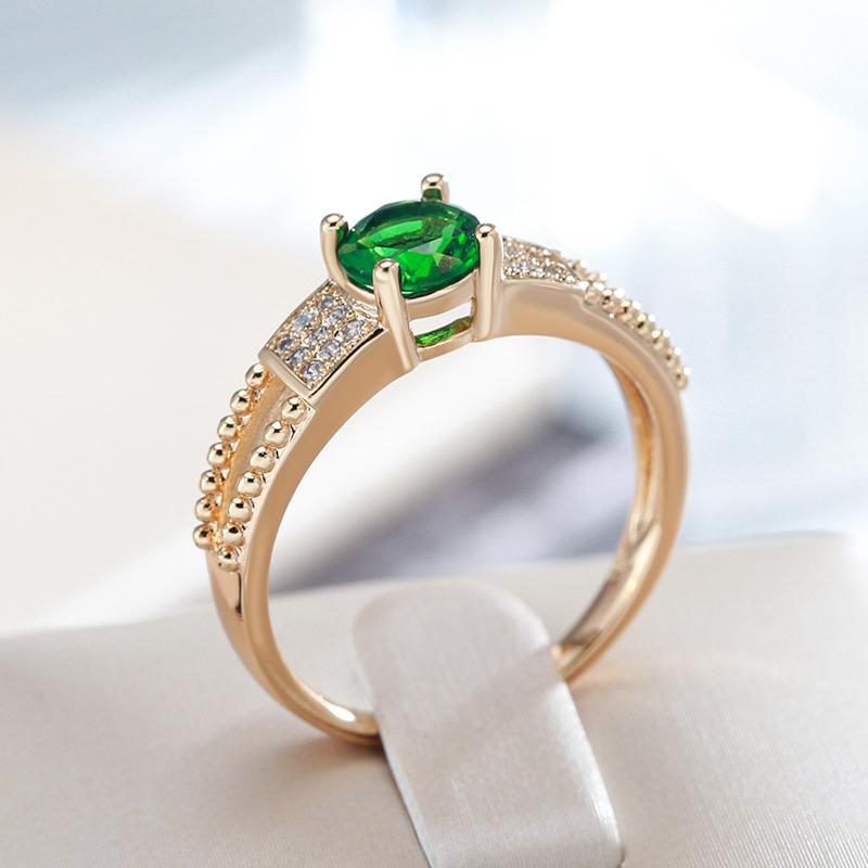 Fashion  Rose Gold Color Wedding Bride Ring Square Green Natural Zircon Accessories Vintage Women Daily Fine Jewelry