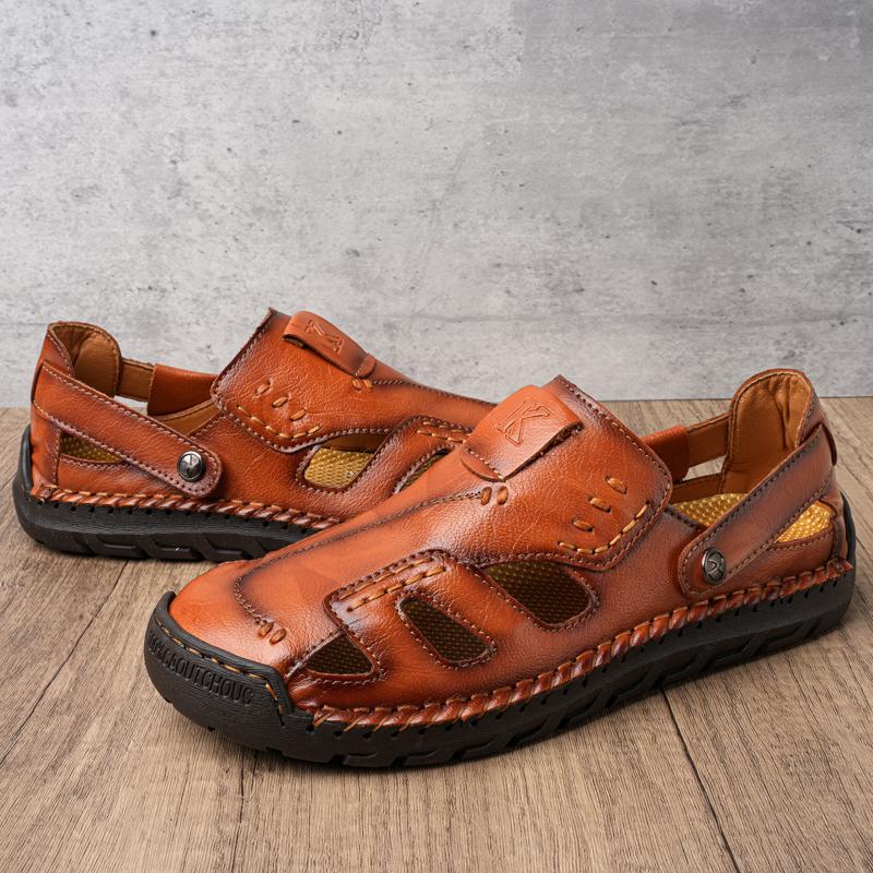 Fashion 2025 Men Leather Sandals Summer Male Shoes Beach Sandals Man Comfortable Outdoor Casual Sneakers Classic men shoes Size 38-46