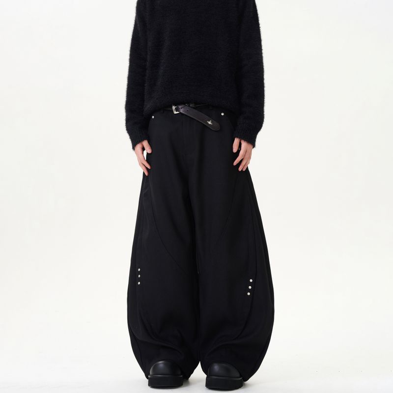 Kisko High-End American-Style Rivet-Cut Draped Scimitar Trousers for Men and Women, Casual Loose Wide-Leg Niche Pants