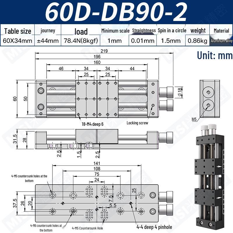 Heavy Load Precision Linear Slide Table with Fine-tuning Screw Rod - 50/80/100 Stroke