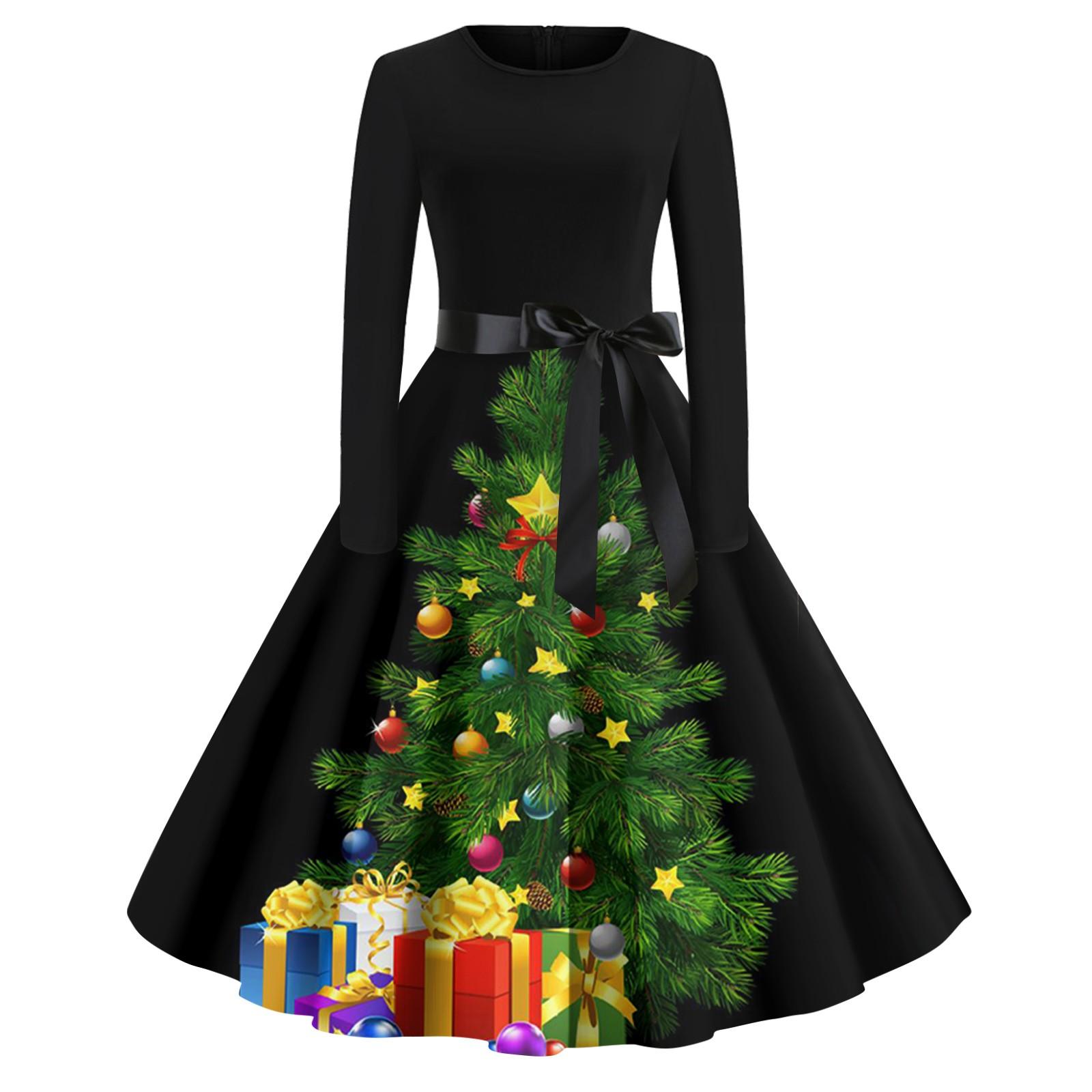 Женское повседневное модное рождественское платье с длинными рукавами и принтом снежинок — фото 5