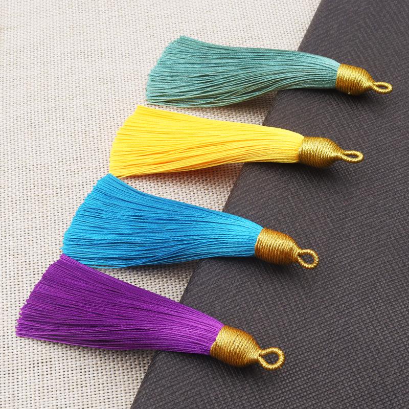 8CM Gold Threaded Cap Pull Ring Tassel Fringe Ornament Pendant Bookmark Accessory