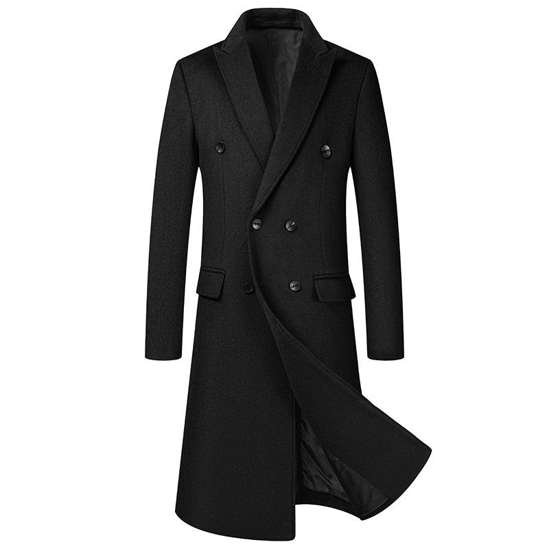 European Size Men's Long Wool Over-the-Knee Coat, Autumn/Winter