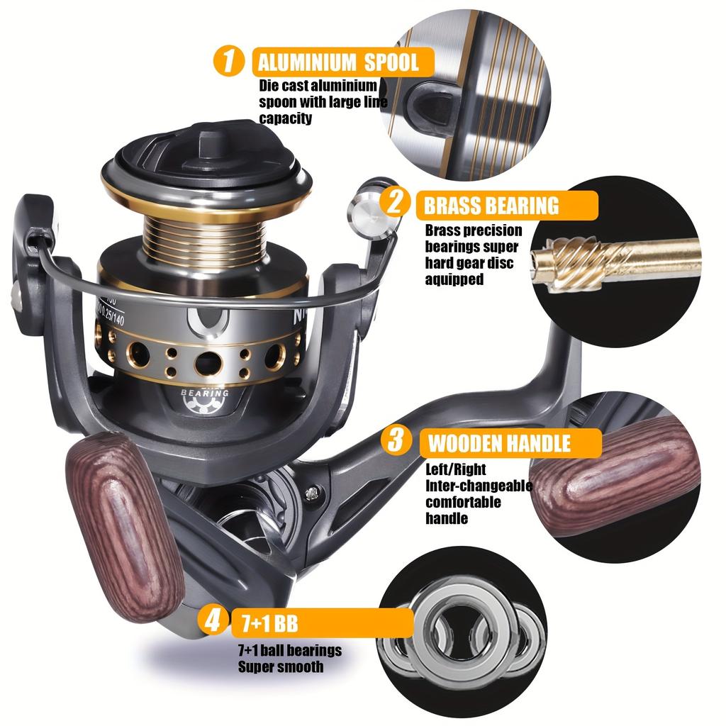 2026 Spinning Reel Fishing Reel Lure Reel All-Metal Spinning Reel Fishing Rod Fishing Tackle 5.2:1 Ratio 8-13KG Drag Power Corrosion Resistant