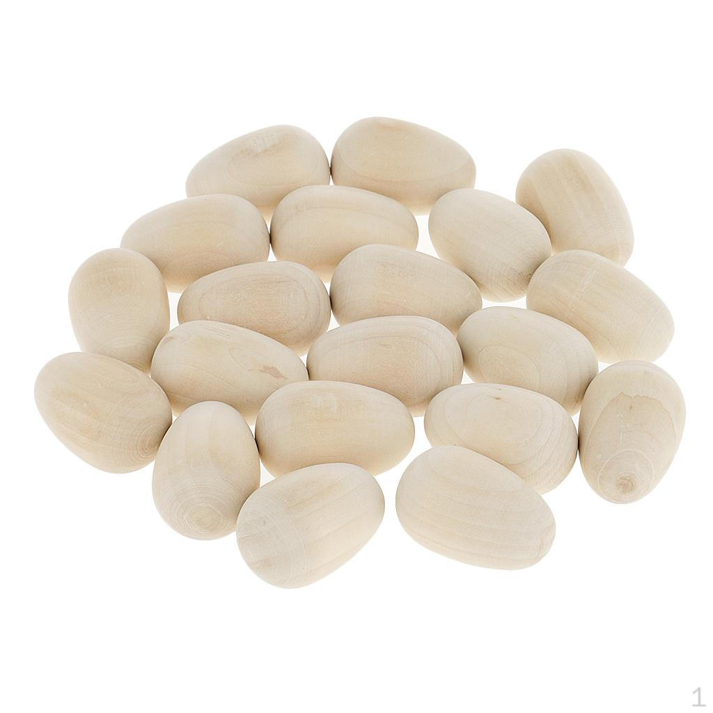 

20 Pieces Simulation Natural Unpainted Wooden Eggs 37mmx23mm DIY Hand Painted Doodle Easter House